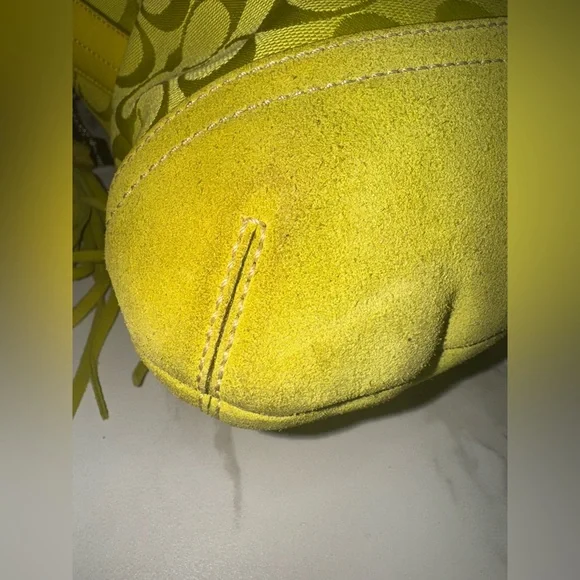 Coach Chartreuse Signature & Suede Shoulder Crossbody Bag #9362 - Picture 6 of 11
